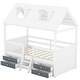 preview thumbnail 17 of 47, House Bed Wood Low Loft Bed House-shape Frame Bed with 2 Roof Skylights, Kids Storage Bed with 4 Drawers, Guardrail and Stairs