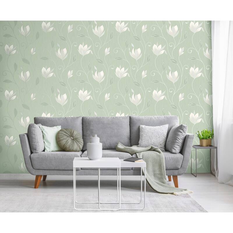 Fine Decor Synergy Light Green Floral Wallpaper