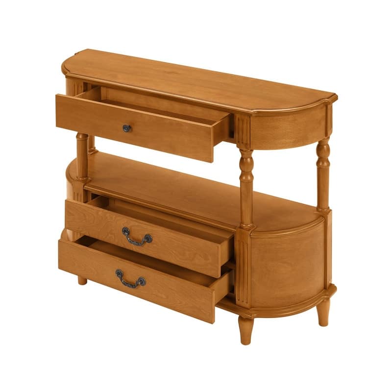 Retro 43" Curved Wood Console Table with 3 Drawers and Open Shelf, Sofa Table Behind Couch for Living Room and Hallway Storage
