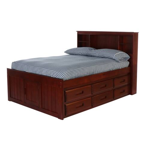 OS Home Solid Pine Merlot Full Captains Bookcase Bed