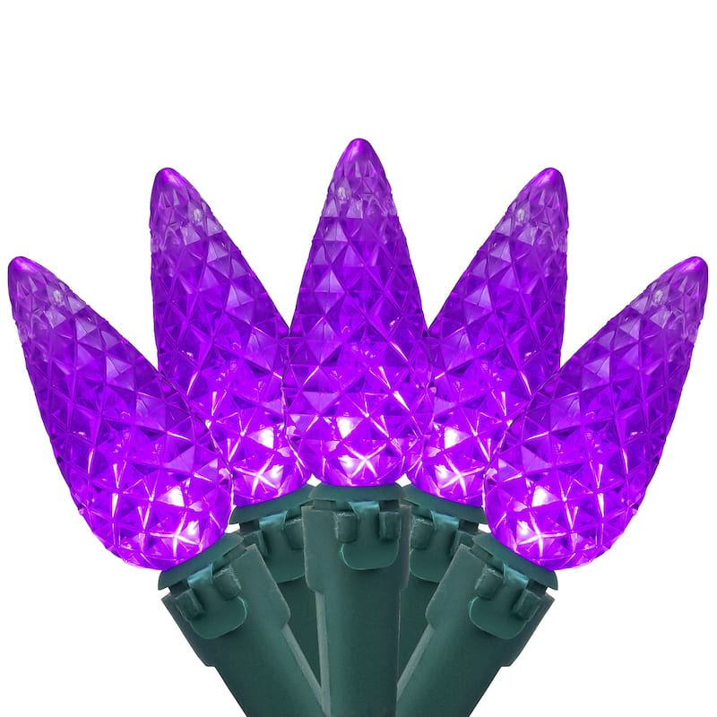 LED Faceted C6 Christmas Lights - Purple - 23' Green Wire - 70ct