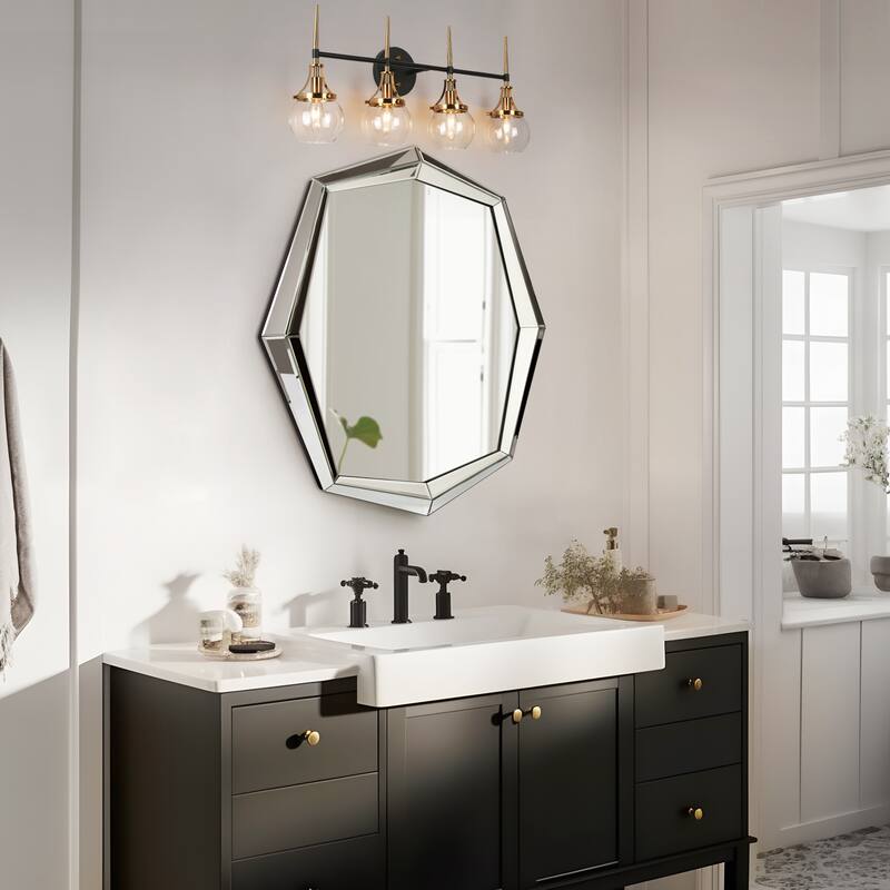 Beta Modern 4-Light Gold Black Bathroom Vanity Light Orb Glass Wall Sconce - 28.5''L x 7''W x 12.5''H