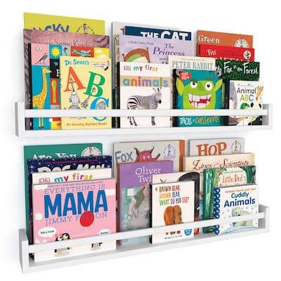 Wallniture Utah Wood Wall Shelves for Book and Toy Storage (Set of 2) - White