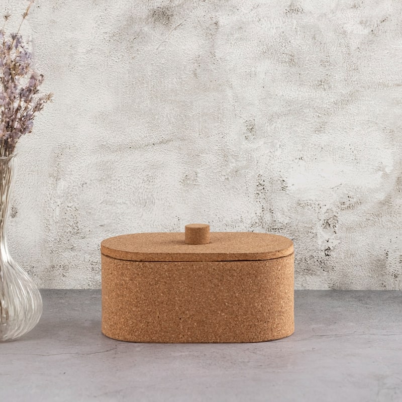 Oval Large Cork Storage Box with Lid - 9.5" - Beige
