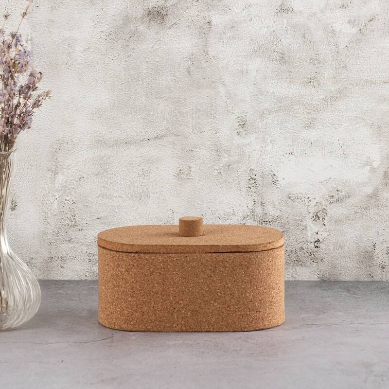 Oval Small Cork Storage Box with Lid - 7.75" - Beige