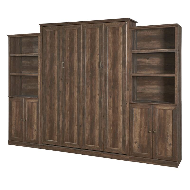 Half Self-Close and Open Murphy Bed with 2 Side Cabinet Storage Shelf