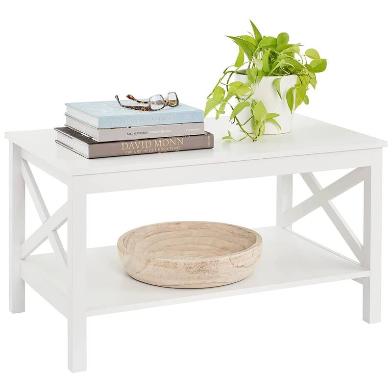 ClosetMaid X Frame Living Room Accent Coffee Table with Shelf Storage, White - 32.2