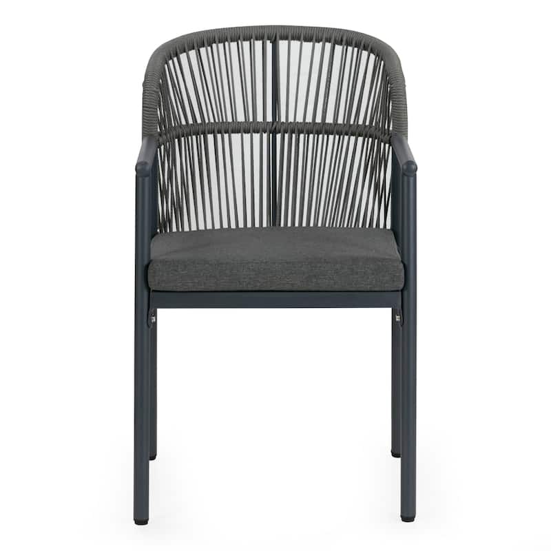 Set of 2 Bina Grey Outdoor Dining Chair with Hand-Woven Synthetic Rattan Back