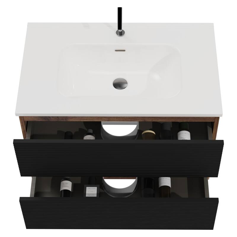 24"/30"/36" Wall Mounted Bathroom Vanity w/ Ceramic Sink with Overflow