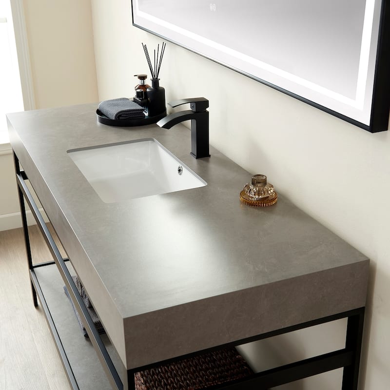 Funes 60" Single Vanity, Metal Support with Stone Top without Mirror - 60''x22''