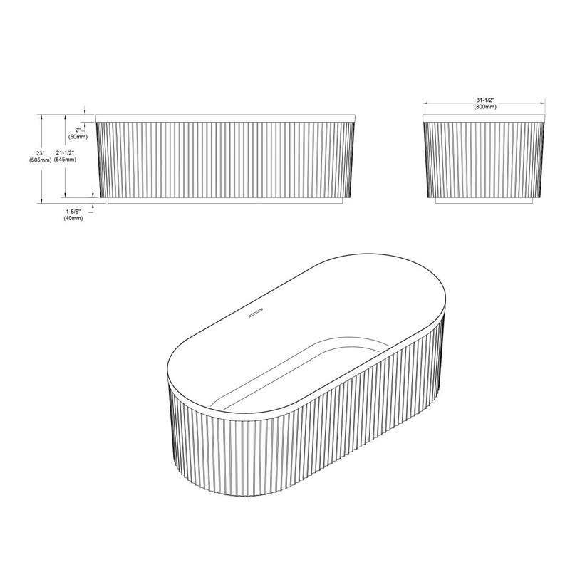 Repose 67" Fluted Acrylic Soaking Tub - Oval - 31D x 67W x 23H