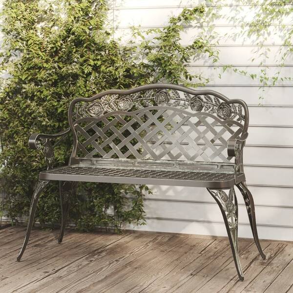 slide 2 of 21, vidaXL Patio Bench 42.5" Cast Aluminum - 42.5" x 23.6" x 32.7" Green 42.5" x 23.6" x 32.7"