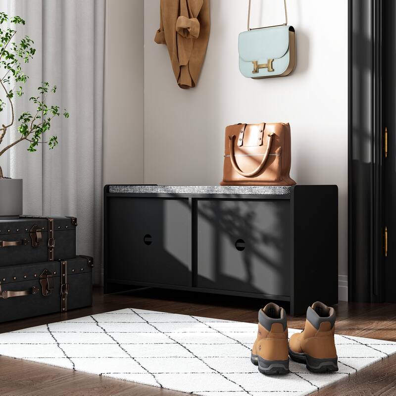 Timechee Entyrway Shoe Change Bench Storage Cabinets with Cushion
