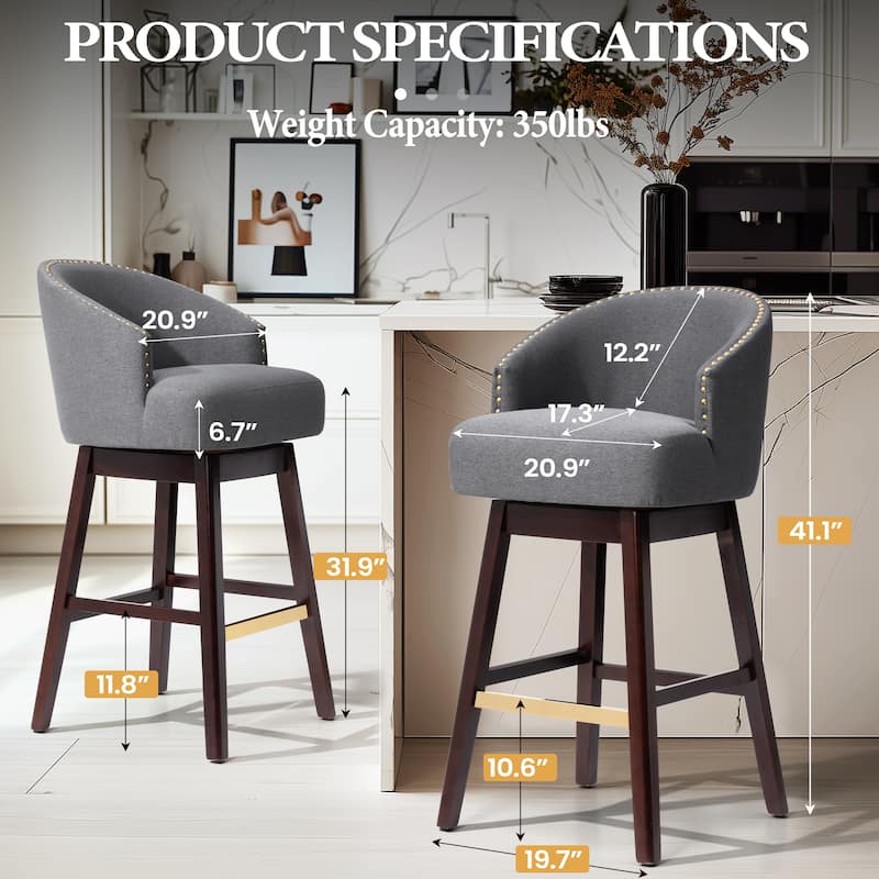 Pellebant 26.4''/31.9"H Height Solid Wood Swivel Indoor Bar Stools