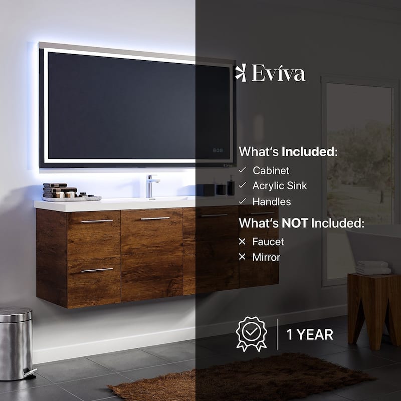 Eviva Axel 60"W Rosewood SS Bath Vanity with Integrated Acrylic Top