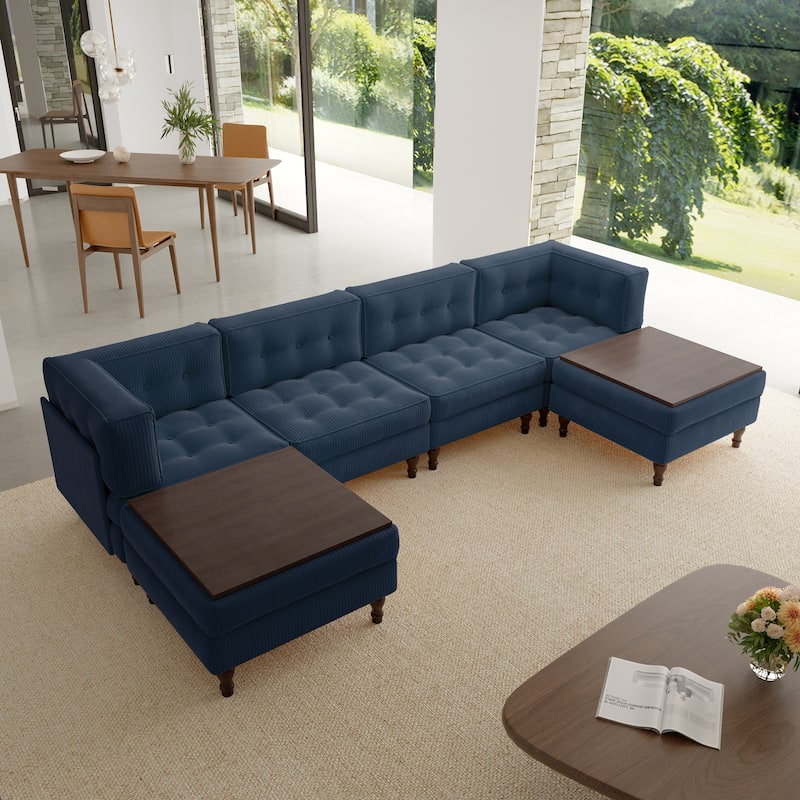 Oversized Modular Sectional Corduroy Fabric Tufted Sofa