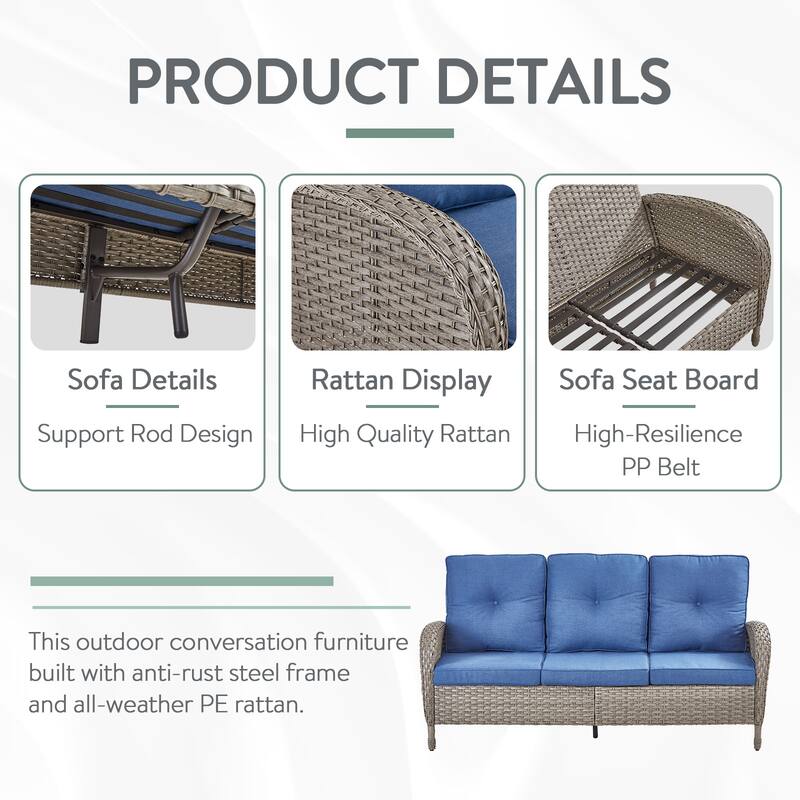 Pocassy Outdoor 7-Piece Sofa Swivel Chair Ottoman with Fire Table