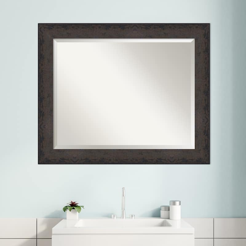 Dappled Beveled Wood Framed Bathroom Vanity Wall Mirror