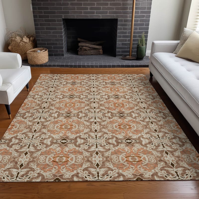 Premium Washable Super Soft Traditional Gladiator Mayfield Rug - Terracotta - 8' x 10' - Rectangle