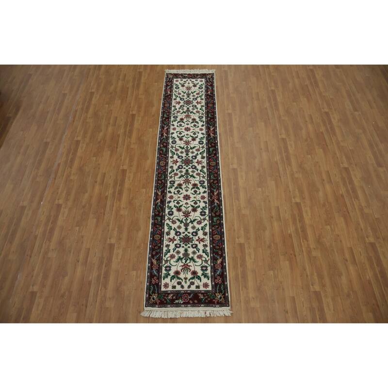 Hand Knotted Oriental 100% Wool Carpet Traditional All-Over Beige & Ivories Kashan Runner Rug - 11' 10'' X 2' 7''