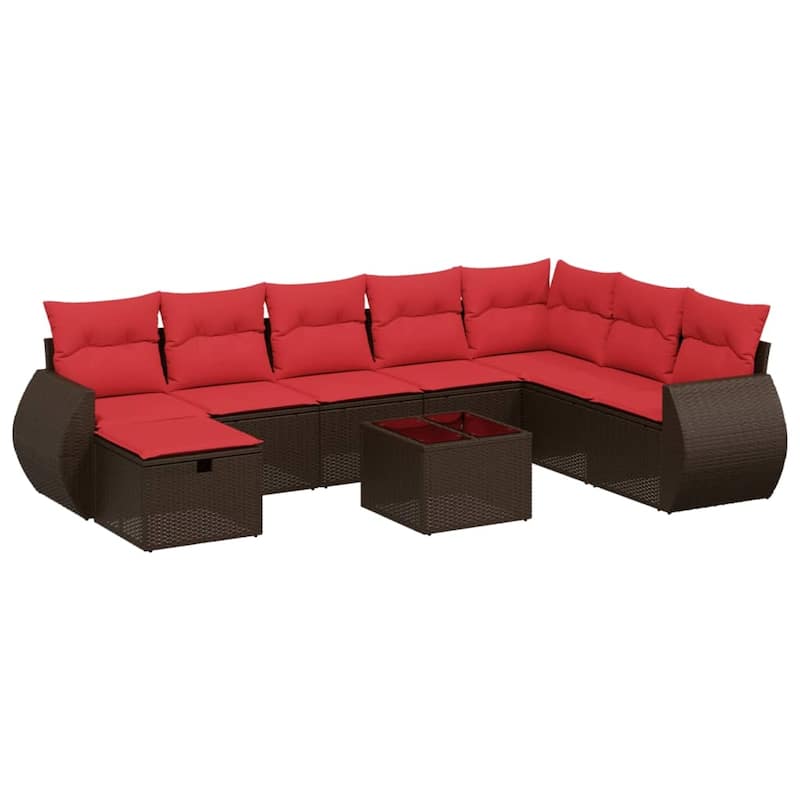 vidaXL Patio Sofa Set with Cushions Outdoor Conversation Furniture Poly Rattan - 24.4" x 24.4" x 27.2"
