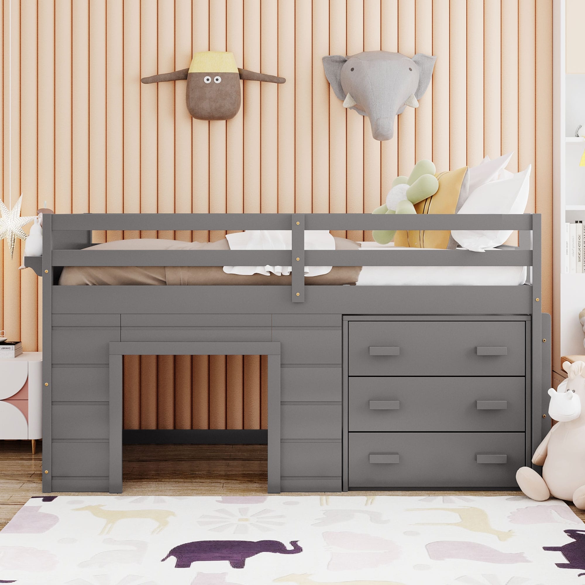 Low loft bed with drawers on sale