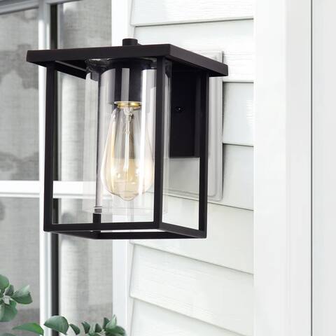 1-light Matte Black Outdoor Wall Sconce Lantern with Clear Glass Shade