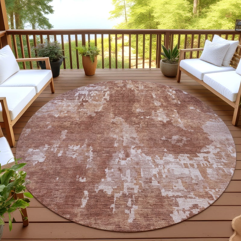 Machine Washable Indoor/ Outdoor Ombre Abstract Chantille Rug - Copper - 8' x 8'