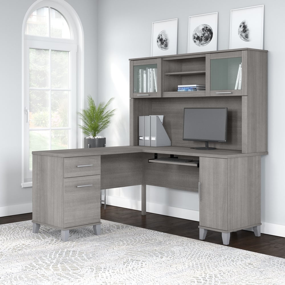 Bush Furniture Somerset 60W L Shaped Desk with Storage Hutch