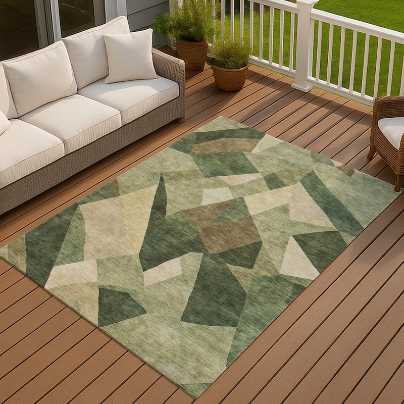Machine Washable Indoor/ Outdoor Modern Queby Chantille Rug - Green - 3' x 5'