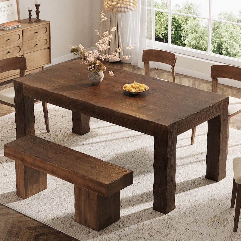 63" Solid Wood Kitchen Dining Table for 4-6 People - Dark Drown