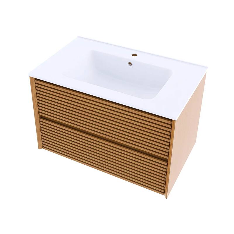 Wall-Mounted Bathroom Vanity with White Ceramic Sink