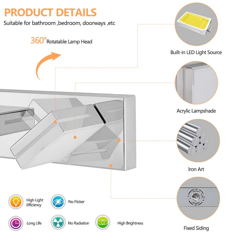 6-Light Chrome LED Vanity - Modern - Bathroom Mirror