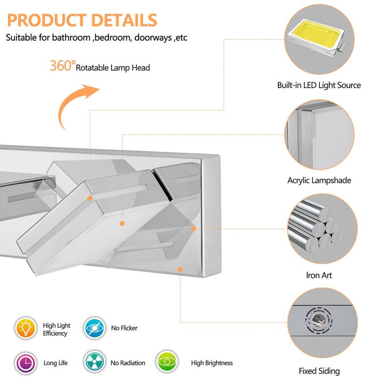 Modern LED Vanity Light, 6-Lights Wall Sconce for Bathroom and Mirror, Sleek Minimalist Design, Energy-Efficient