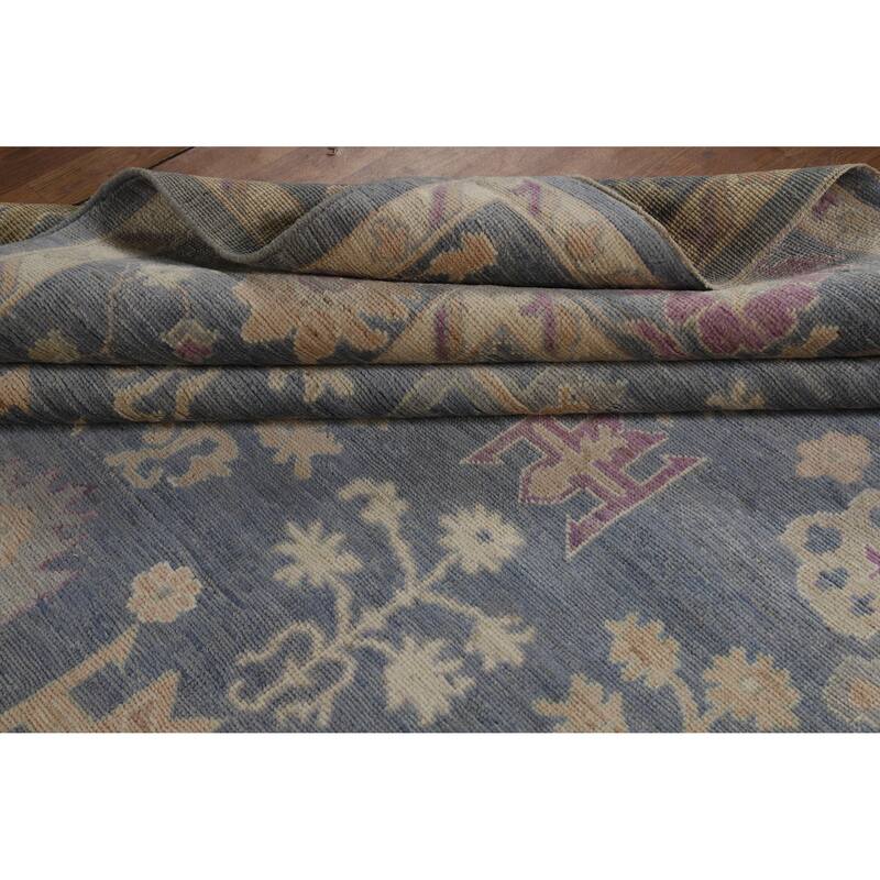 Hand Knotted Oriental 100% Wool Carpet Transitional All-Over Navy Blue & Blues Oushak Area Rug - 11' 11'' X 9' 3''