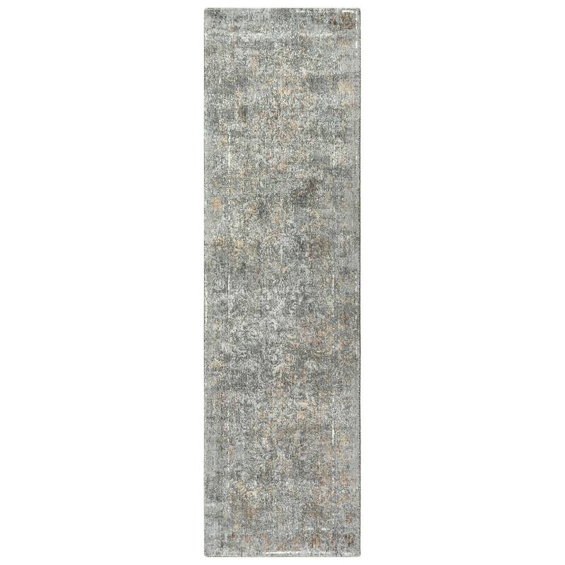 Alora Decor Essential Blue, Grey, and Cream Classic Wool Blend Rug - 2'6" x 8' - Grey
