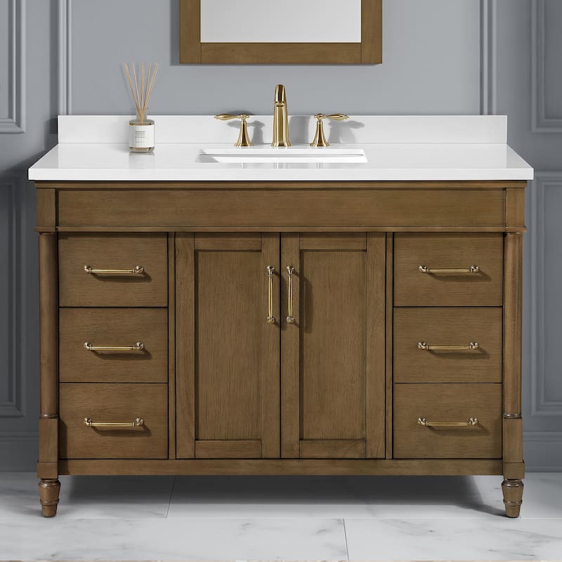 Salisbury Bathroom Vanity with White Engineered Marble Top - 48" - Almond Latte Brushed