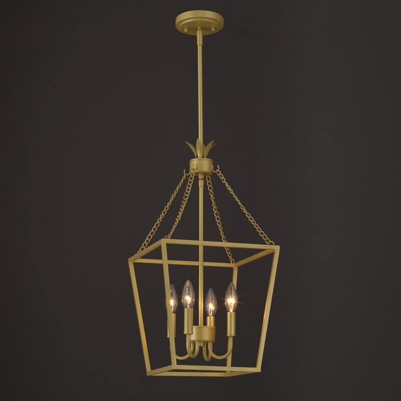 Acroma - 4 Light Dimmable Lantern Geometric Chandelier - N/A - Satin Brass