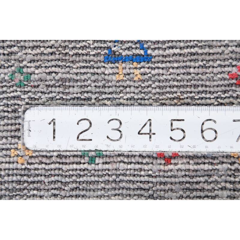Hand Knotted Oriental Viscose Silk Carpet Tribal Stripe Greys & Charcoal Gabbeh Area Rug - 9' 10'' X 7' 10''