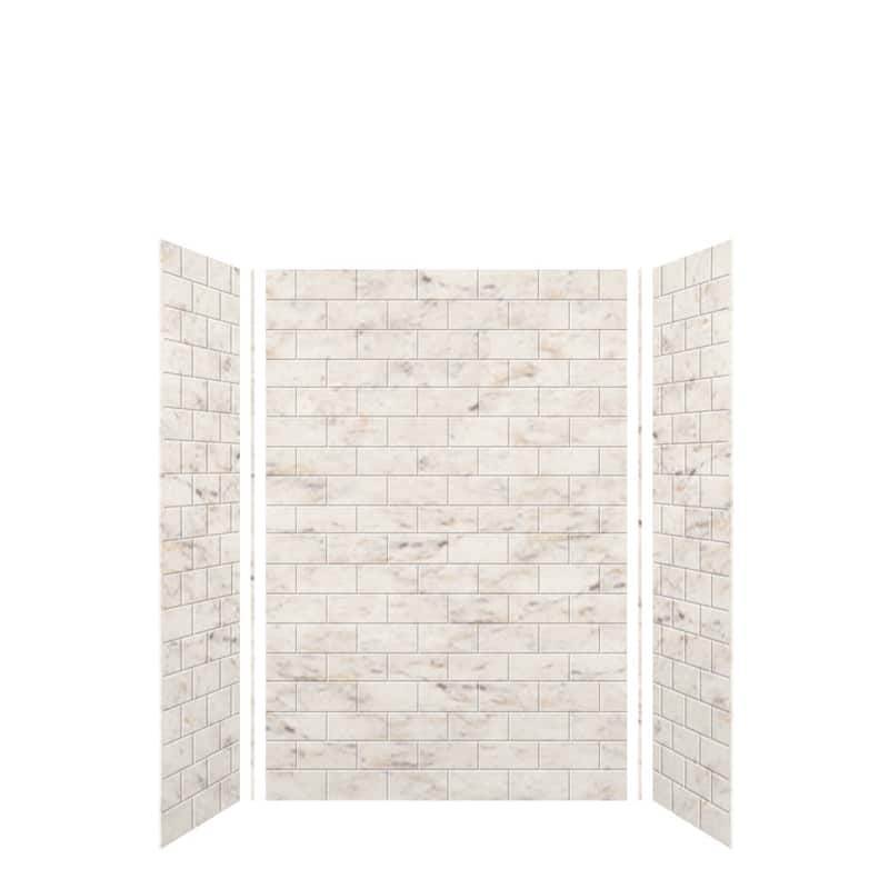 Transolid SWK483672 SaraMar 48" W x 36" D x 72" H Three Panel Shower - Biscotti Marble Subway Tile