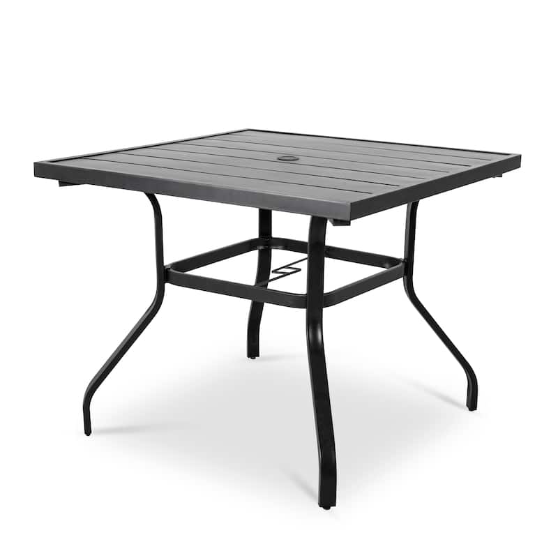 Outdoor 5-Piece Dining Set with Umbrella Hole, Black