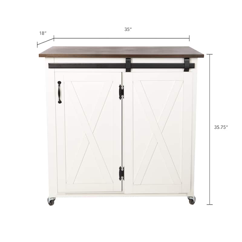 SEI Furniture Lankershim Modern Farmhouse White Wood Kitchen Cart