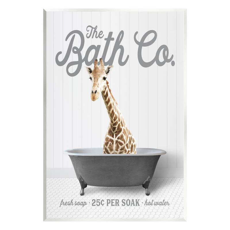 Stupell Giraffe Bathroom Tub Wall Plaque Art Design by Lettered and Lined - 10 x 15
