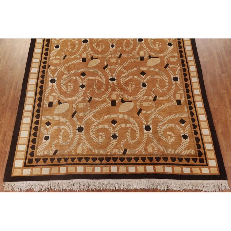 All-Over Nepalese Oriental Large Rug Hand-knotted Wool Carpet - 10'9" x 15'0"