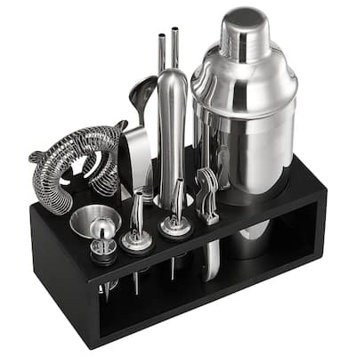 13 Pcs Bar Tool Set Stainless Steel Cocktail Shaker Kit with Storage Stand - 8.86 x 4.13 x 9.84 in