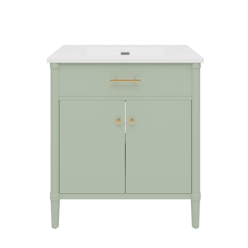 31 Inch Bathroom Vanity with Sink Soft Close Doors Adjustable Shelf Rubber Wood Legs, Curved Profile Design