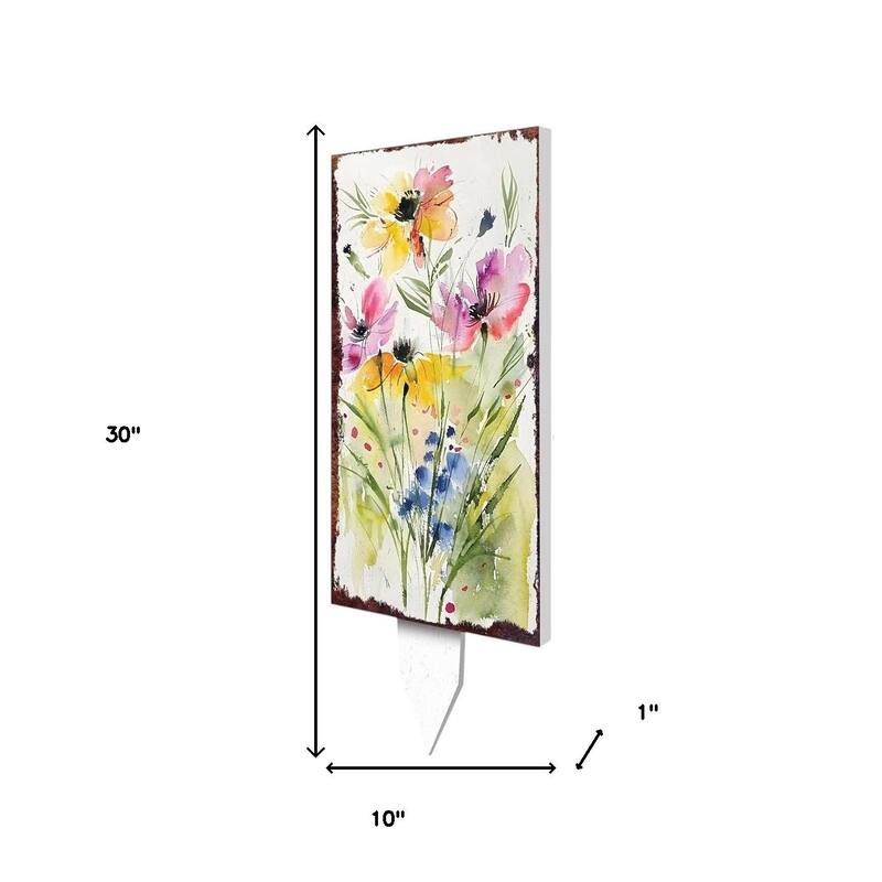 HomeRoots 30" Blue Pink White And Yellow Solid Wood Wildflowers Garden Stake