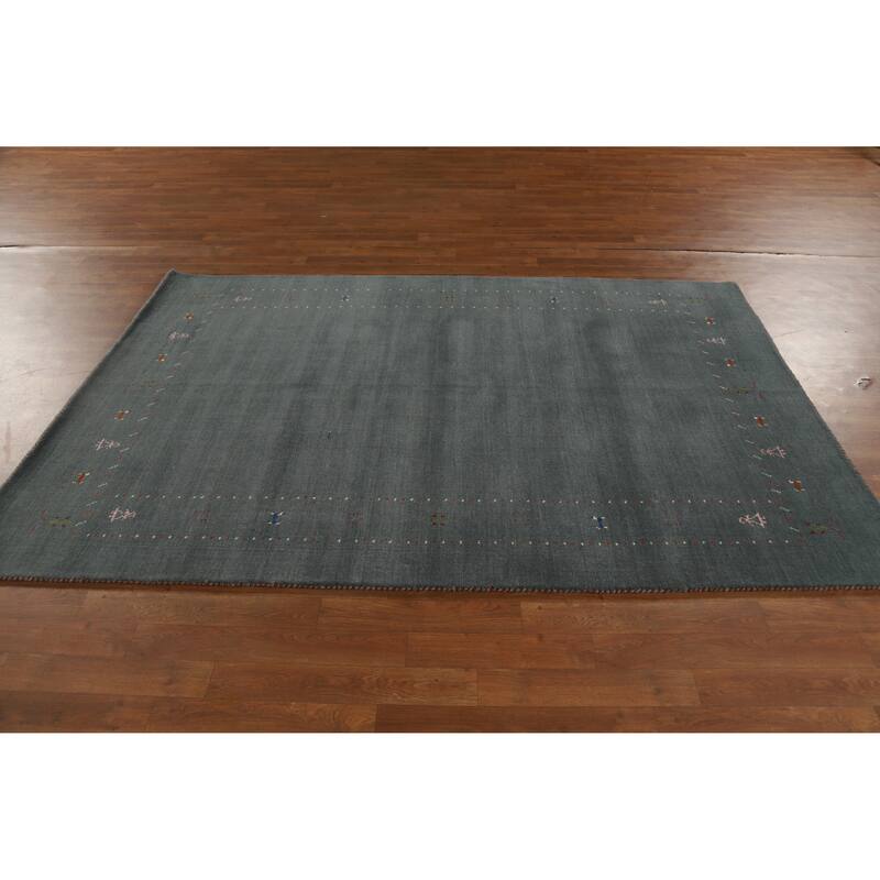 Hand Knotted Oriental 100% Wool Carpet Tribal Tribal Navy Blue & Blues Gabbeh Area Rug - 7' 8'' X 5' 0''