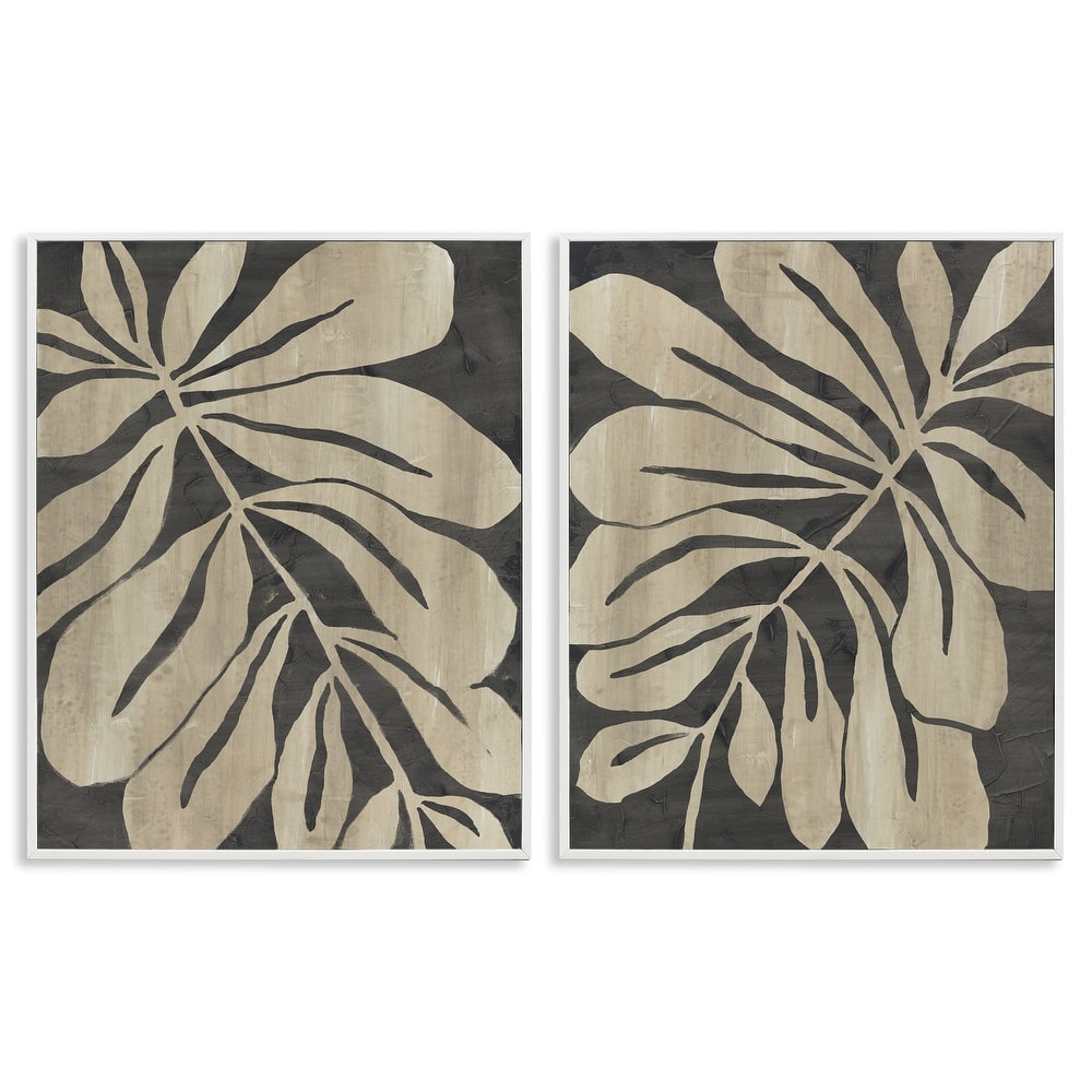 Stupell Rustic Curved Leaves Framed Giclee Art Design By June Erica Vess (Set of 2)