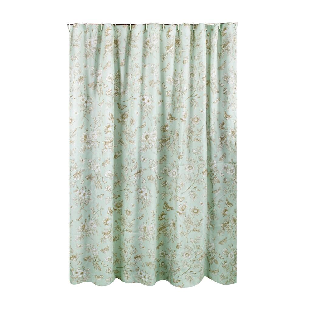 Vola Shower Curtain, 72 Inch, Floral Pattern, Light Green Polyester